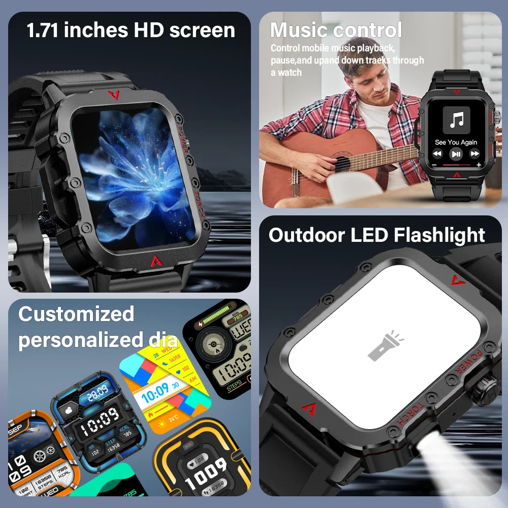 Men's Smart Watch with LED Flashlight - Ultimate Outdoor Sports Companion & Health Monitor