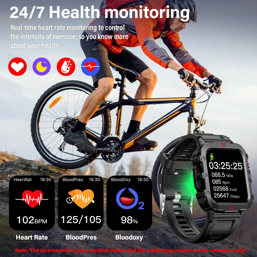 Men's Smart Watch with LED Flashlight - Ultimate Outdoor Sports Companion & Health Monitor