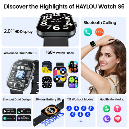 S6 Smart Watch for Men - Voice Calling, Health Monitoring, IP68 Waterproof, Smart Notifications & Voice Assistant